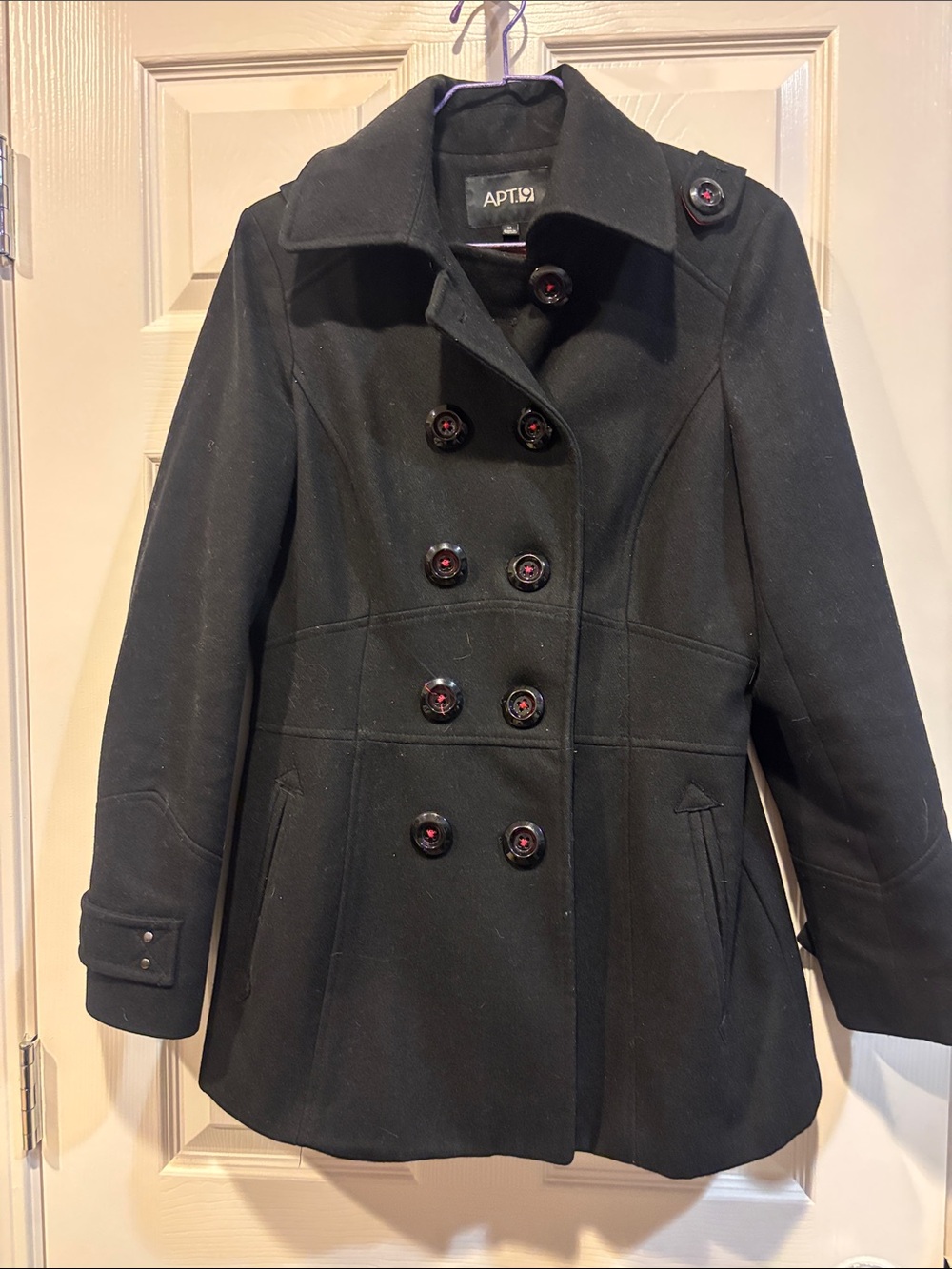 Apt. 9 Girls' Black Double-Breasted Peacoat with Decorative Buttons